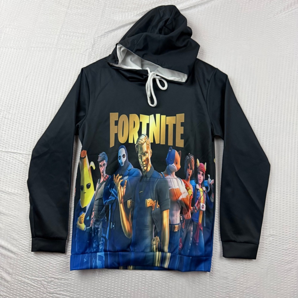 Fortnite Graphic Hoodie Kids Small Black Blue Peely Midas Meowscles Pullover